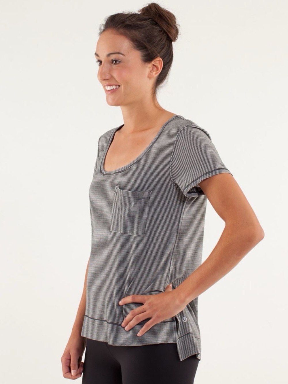lululemon athletica Gray Striped Short Sleeve Tee